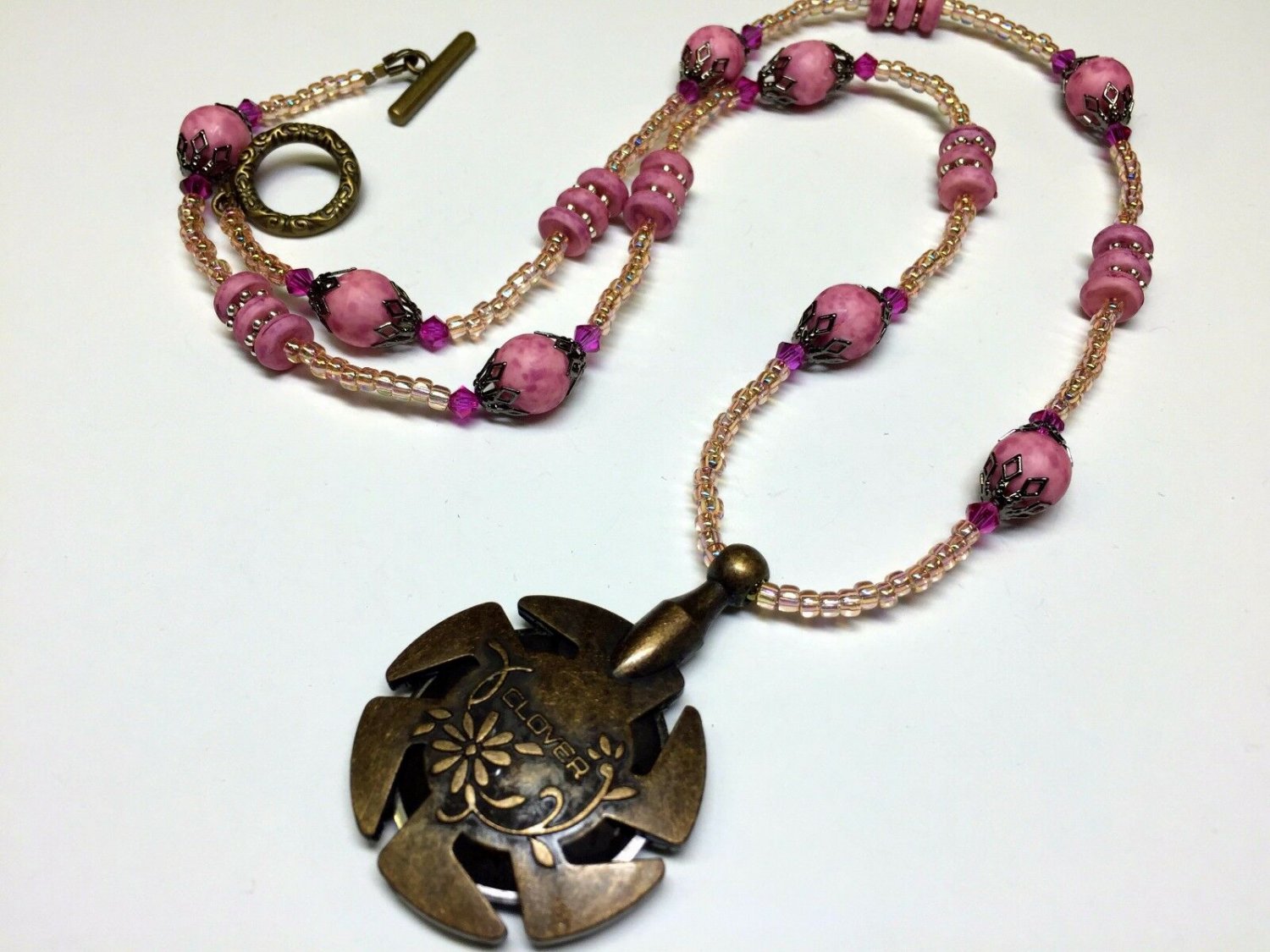 Beaded Yarn Cutter Pendant Necklace- Matte Pink Knitting Jewelry