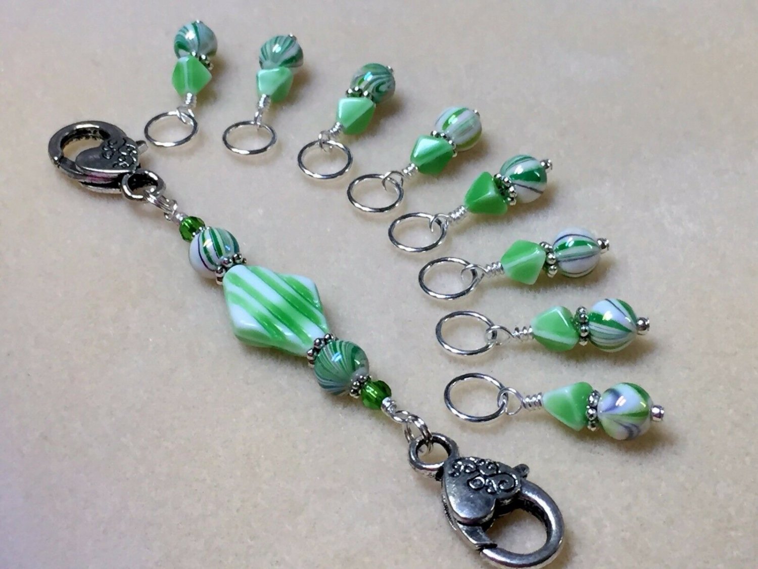Green Stripes Stitch Marker Set with Lanyard (SNAG FREE)