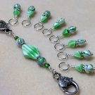 Green Stripes Stitch Marker Set with Lanyard (SNAG FREE)