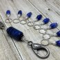 Handmade Blue Beaded Stitch Marker Set with Lanyard (SNAG FREE)