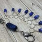 Handmade Blue Beaded Stitch Marker Set with Lanyard (SNAG FREE)