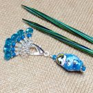 SNAG FREE Turquoise Blue Crystal Stitch Markers & Russian Doll Clip Holder-