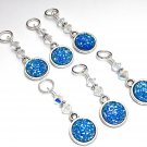 6 Blue Glitter Stitch Markers for Knitting- Snag Free Rings