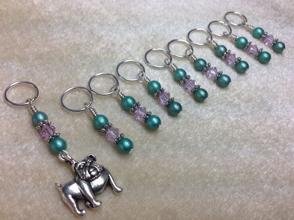 Bulldog Knitting Stitch Marker Set (SNAG FREE)- Set of 9- Handmade Gifts