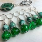 SNAG FREE Stitch Markers with  Holder- Knitting Tools- Green Crazy Lace Agate