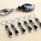 Beaded Crystal Knitting Stitch Markers (SNAG FREE) with Cow Print Clip Holder