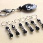 Beaded Crystal Knitting Stitch Markers (SNAG FREE) with Cow Print Clip Holder