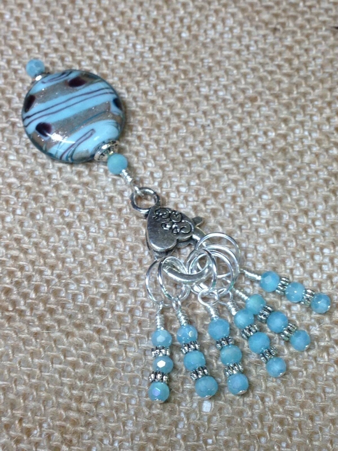 Beaded Knitting Stitch Markers (SNAG FREE) with Baby Blue Beaded Holder