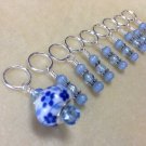Handmade Beaded Knitting Stitch Markers (SNAG FREE)- Blue Floral