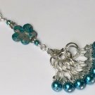 8 Stitch Markers(SNAG FREE) w/ Peacock Blue Flower Lanyard For Your Knitting Bag