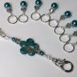 8 Stitch Markers(SNAG FREE) w/ Peacock Blue Flower Lanyard For Your Knitting Bag