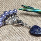 Lilac Pearl Stitch Markers & Purple Heart Clip Holder- Heart with Swirl Design