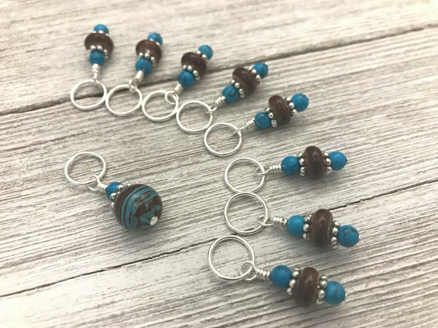 Snag Free Beaded Stitch Marker Set for Knitting | Blue Brown