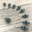 Snag Free Beaded Stitch Marker Set for Knitting | Blue Brown