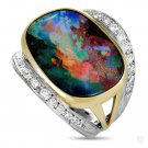 Platinum and 18K Yellow Gold Diamond and Opal Ring