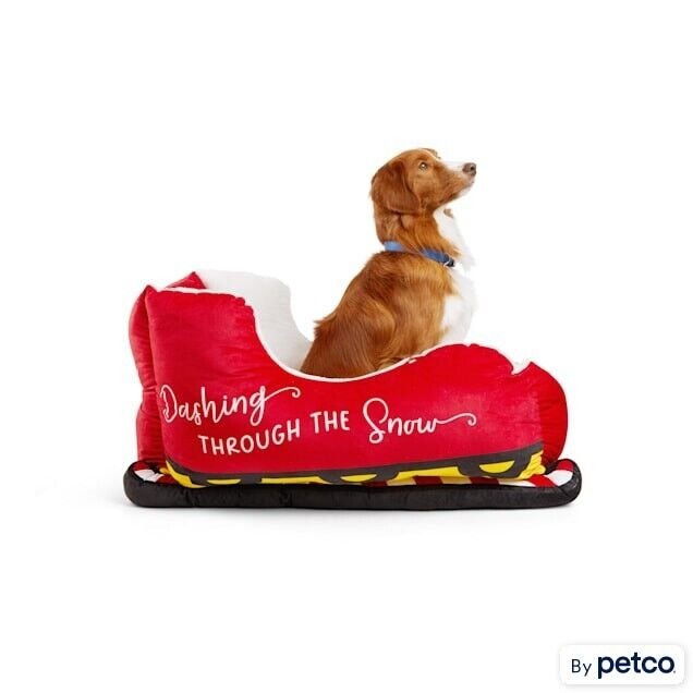 Merry Makings Dashing Sleigh Dog Bed, 32" L X 24" W X 18" H, Red