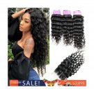 Onlyou Unprocessed Virgin Brazilian Deep Wave Bundles with Closure Natural Co...