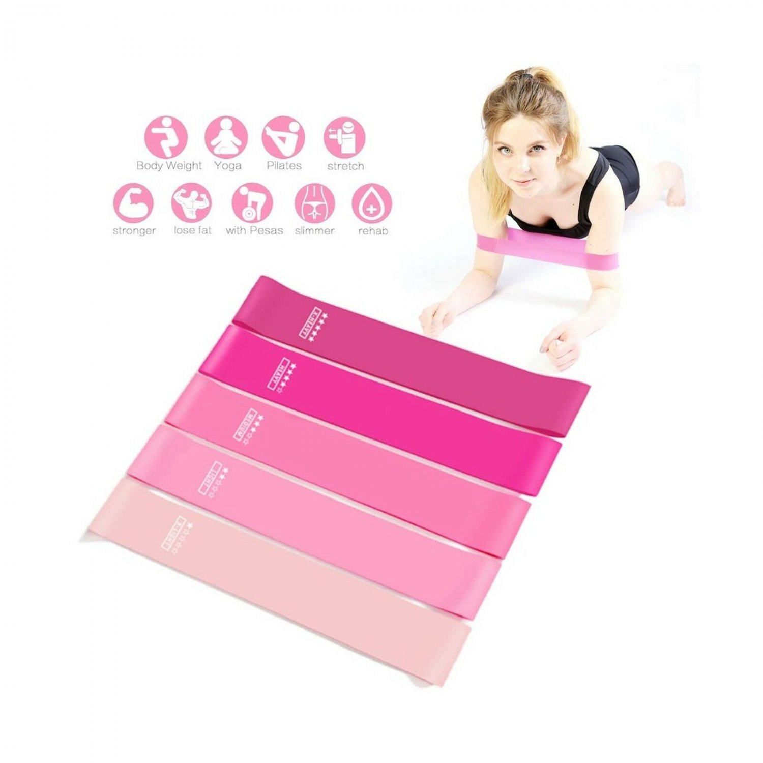 HODORPOWER Simplify Resistance Loop Exercise Bands,Pink Set of 5 with Carryin...