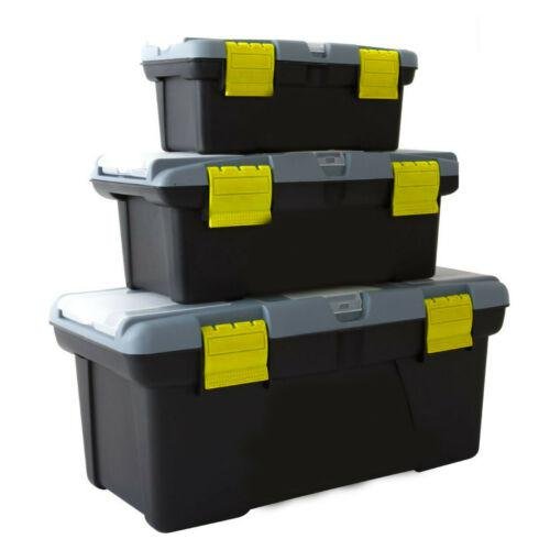 3 PIECE PLASTIC TOOL BOX CHEST SET HANDLE TRAY COMPARTMENT DIY STORAGE TOOLBOX