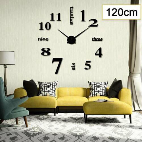 Modern DIY 3D Large Number Wall Clock Mirror Sticker Decor Home Office Kids Room