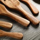5x Teak Wooden Spatula Set Wooden Spoons Mixing Kitchen Utensil Cooking Tools UK