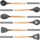 11X Silicone Cooking Utensils Kitchen Utensil Set Wooden Handle Gadgets Tools