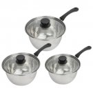 UK Set of 3 Non Stick Stainless Steel Saucepans Cookware Cooking Pots Pan & Lids