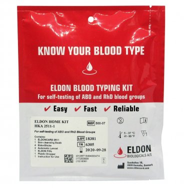 1 x Blood Type Test Kit Eldon Home Blood Group Testing Kit - CE Marked