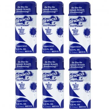 Binaca Fast Blast Breath Spray PepperMint 0.50 oz- 6 pack