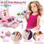 Kids Makeup Kit for Girl with 3-Color LED Lighted Mirror, DAUXONE Pink