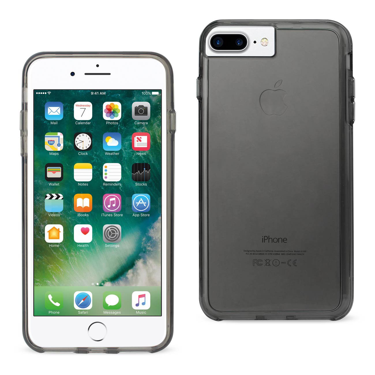 IPHONE 7 PLUS TRANSPARENT TPU HARD PROTECTOR COVER WITH INNER EXTRA BUMPER IN CLEAR GRAY