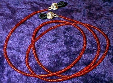 Silver Lined Red Glass Beaded Eyeglass Chain Leash Holder 24 in