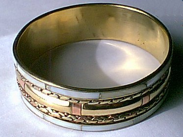Copper Brass Inlaid Mother of Pearl Bangle Bracelet NEW