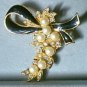 Faux Pearl & Rhinestone Bunch Pin Black Enamel Bow