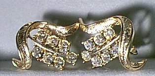 Crystal Rhinestones on Gold Metal Earrings Vintage