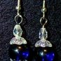 Crystal & Cobalt Glass Beaded Wire Earrings