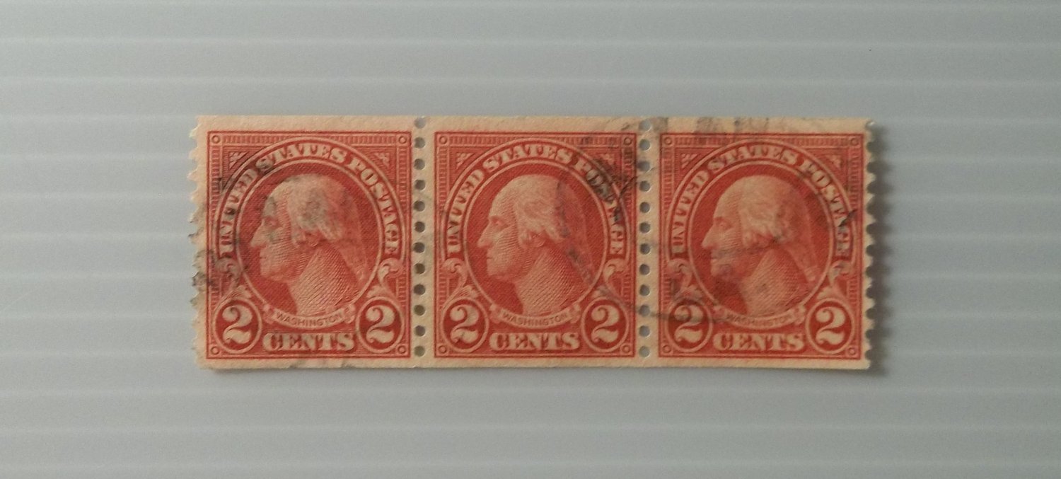 US 2 Cent Washington Stamps Coil Line of 3 Rare