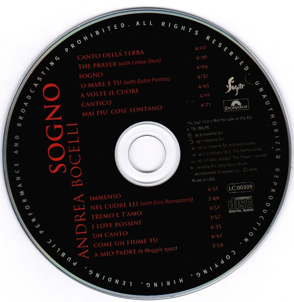 Sogno by Andrea Bocelli CD