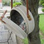 Round Wicker Rattan White Bag Brown Faux Leather Strap for Vegan - Eco Friendly Gifts