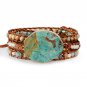 Women Leather Bracelet Ocean Stone Beaded Bohemian Wrap Turquoise Jasper Bangle