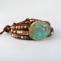 Women Leather Bracelet Ocean Stone Beaded Bohemian Wrap Turquoise Jasper Bangle