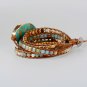 Women Leather Bracelet Ocean Stone Beaded Bohemian Wrap Turquoise Jasper Bangle