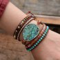 Women Leather Bracelet Ocean Stone Beaded Bohemian Wrap Turquoise Jasper Bangle