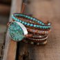 Women Leather Bracelet Ocean Stone Beaded Bohemian Wrap Turquoise Jasper Bangle