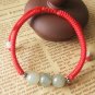 Lucky Burmese Jade Bracelet Handmade Red Rope Wax String 925 Sterling Silver