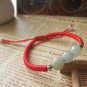Lucky Burmese Jade Bracelet Handmade Red Rope Wax String 925 Sterling Silver