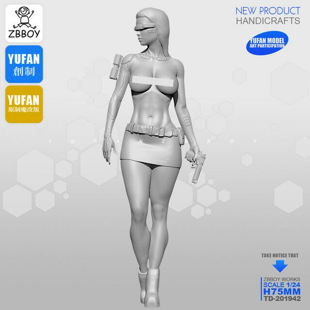 1:24 75mm Resin Figure Model Kit Sexy Assasin Mechanical Female Killer Unpainted