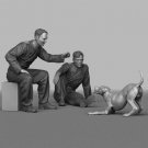 1/35 Resin Figure Model Kit WWII German Tankers Playing with a Puppy Unpainted