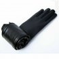 Womens Fashion Long Leather Gloves Black Mittens Winter Leather Glove For Ladies