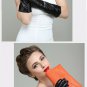 Womens Fashion Long Leather Gloves Black Mittens Winter Leather Glove For Ladies